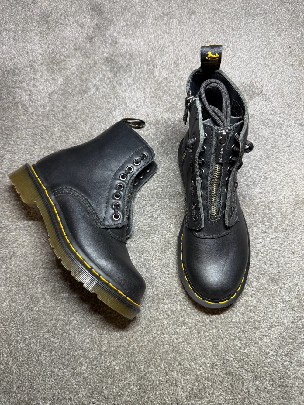 Dr. Martens 1460 Pascal Front Zip Black Nappa Leather Boots Size 5 Womens